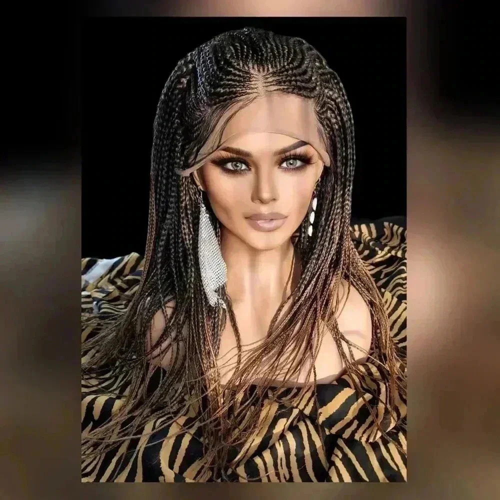📌 Handmade Full Lace Braided Wig 22” Micro Cornrow & Braid Mix Glueless NWT
